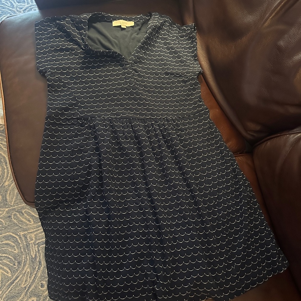 LOFT Navy Blue Wave Pattern Mini Dress